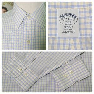 Brooks Brothers Regent Fit Dress Shirt 17-34/35 Blue Yellow Check Plaid Non-Iron